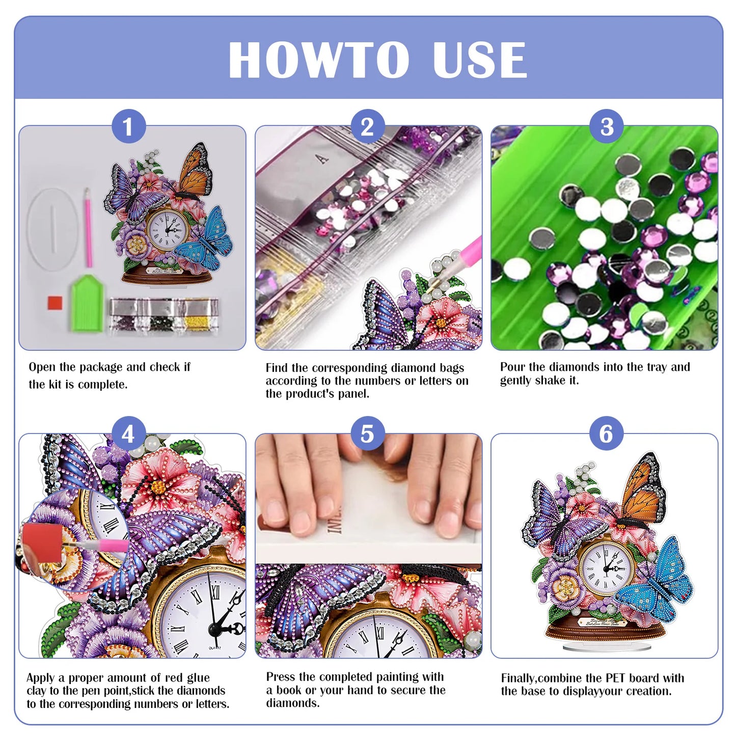 Acrylic Animal Diamond Painting Clock Art Craft Glitter