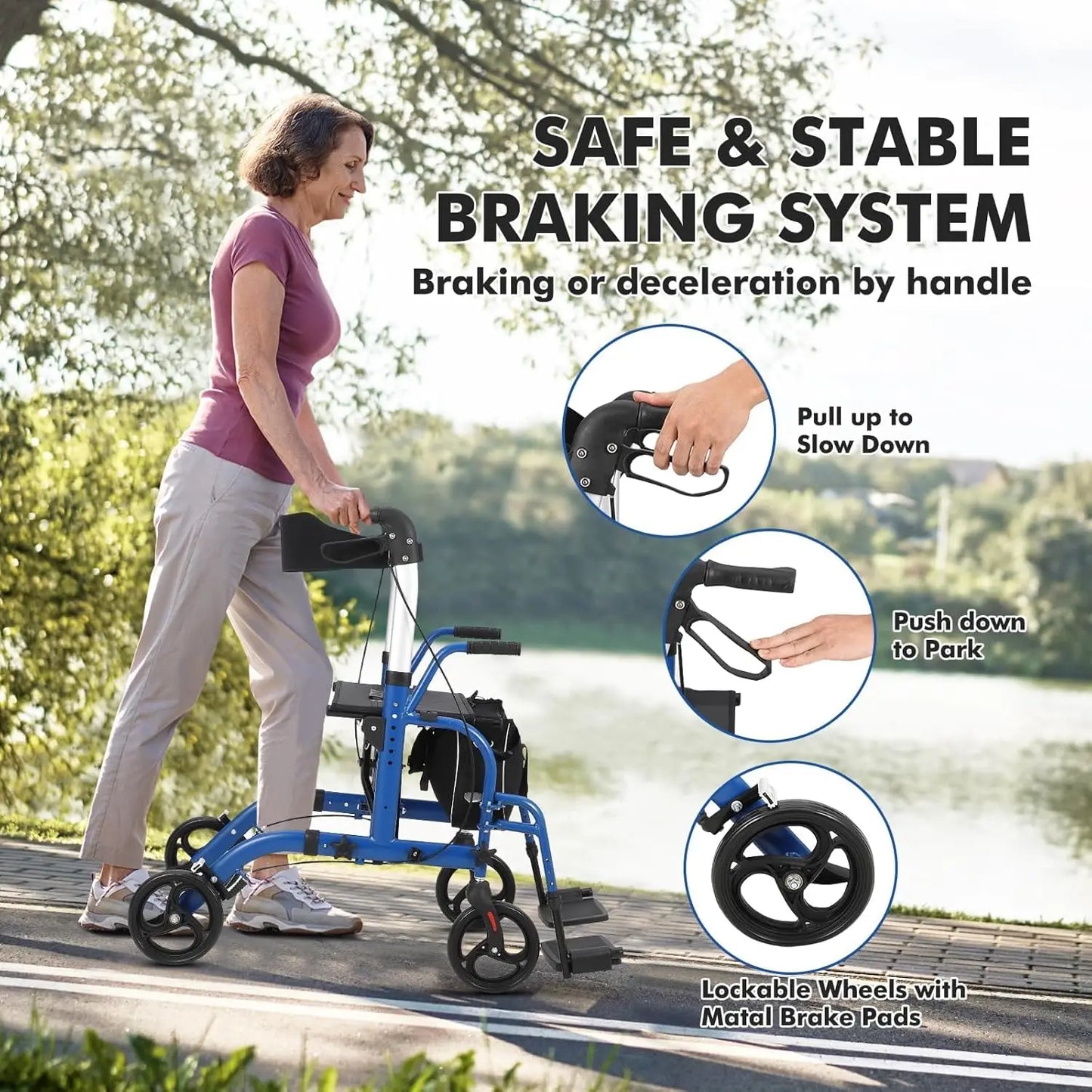Walker Seat, Transport Wheelchair Seniors, Combo Medical