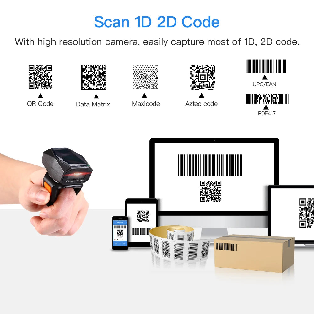 Wearable Ring Barcode Scanner Portable Wireless Bluetooth