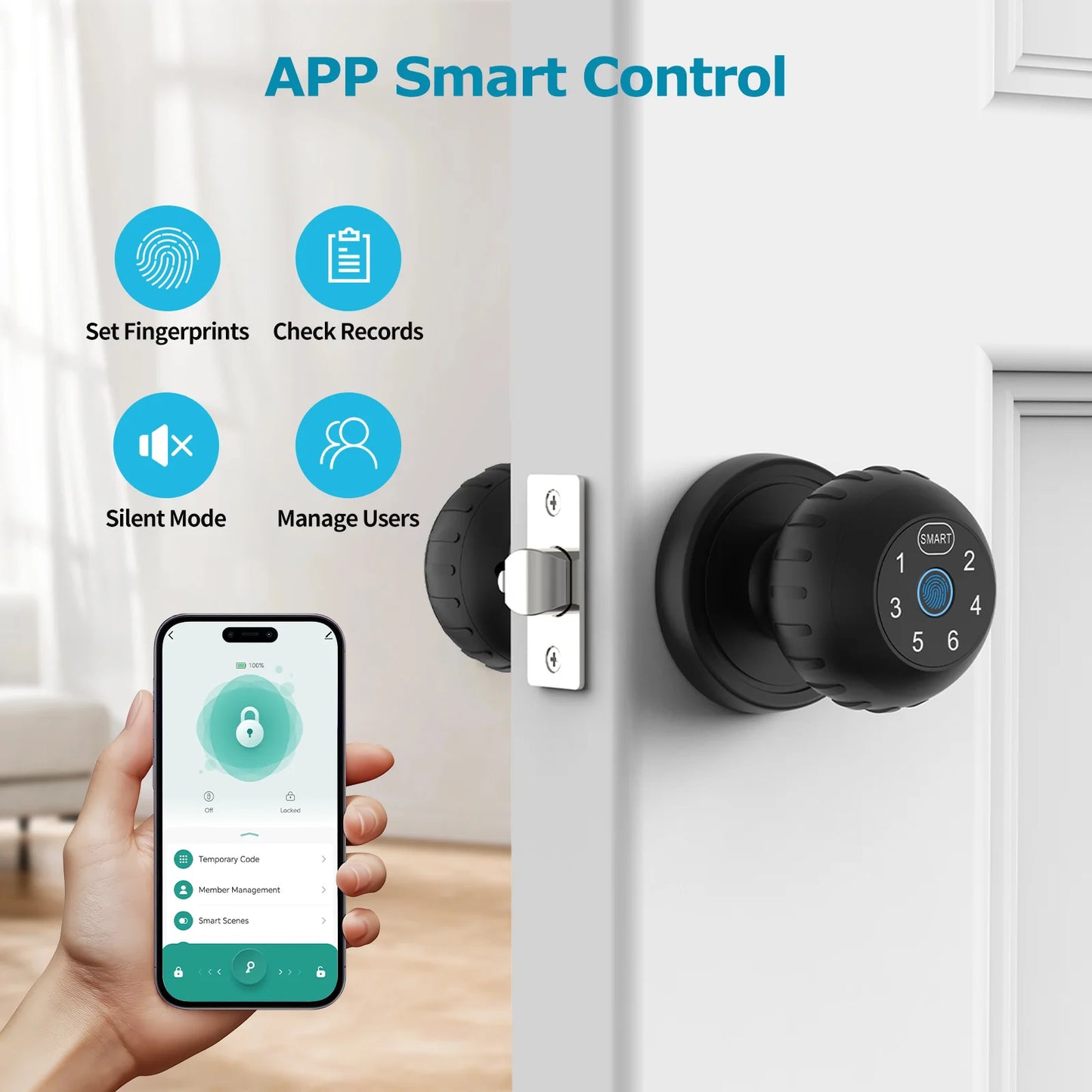 Ball Shaped Smart Lock Fingerprint Touchscreen Keypad