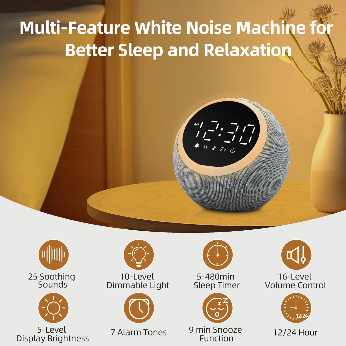 White Noise Sound Machine Alarm Clock Light