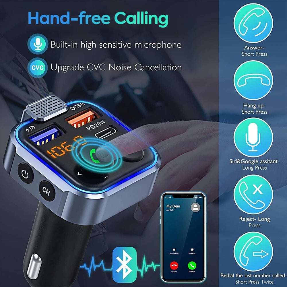 Bluetooth Adapter  Car, Wireless Transmitter, Handsfree  Music