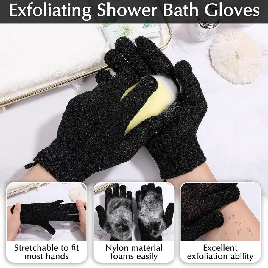 Exfoliating Back Scrubber Bath Towel Gloves Set