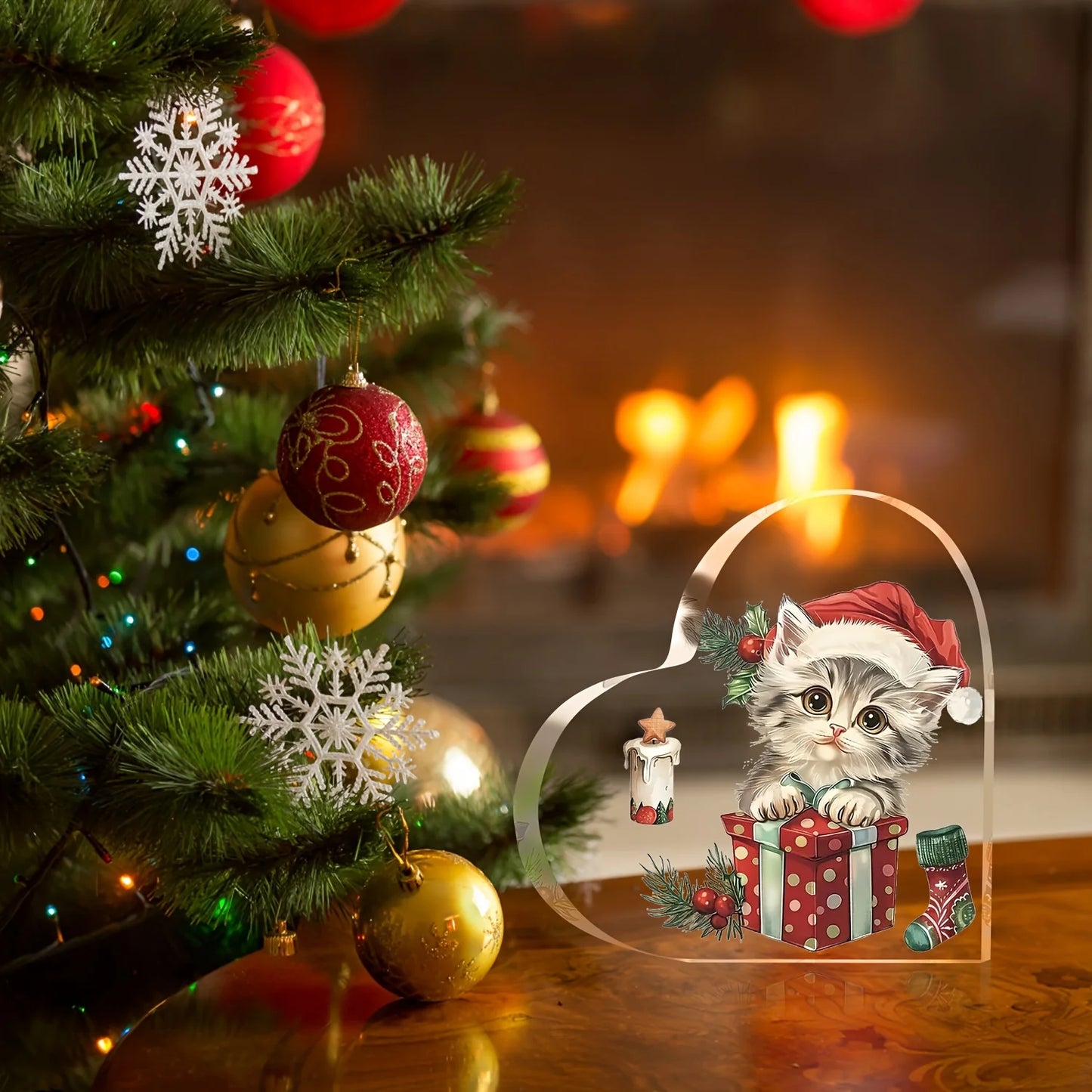 Acrylic heart-shaped kitten gift ornaments, birthday