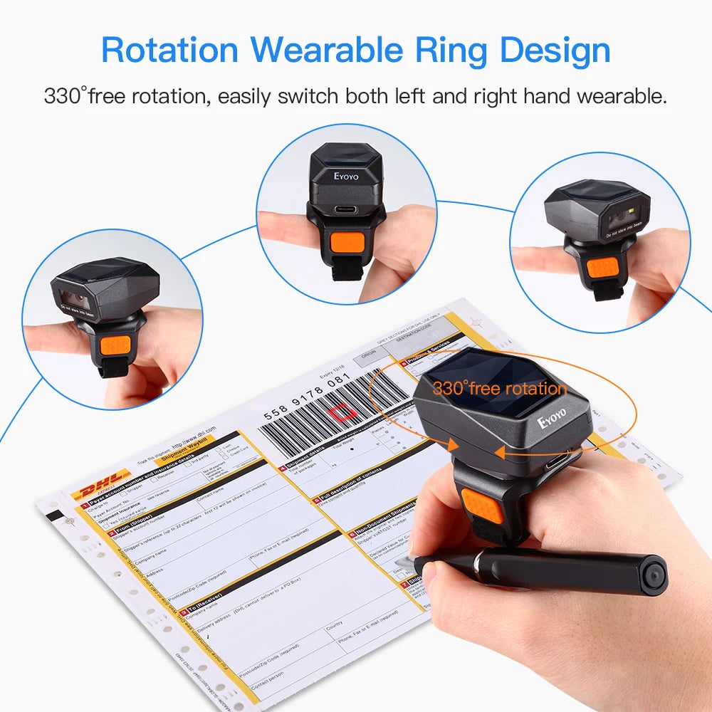 Wearable Ring Barcode Scanner Portable Wireless Bluetooth