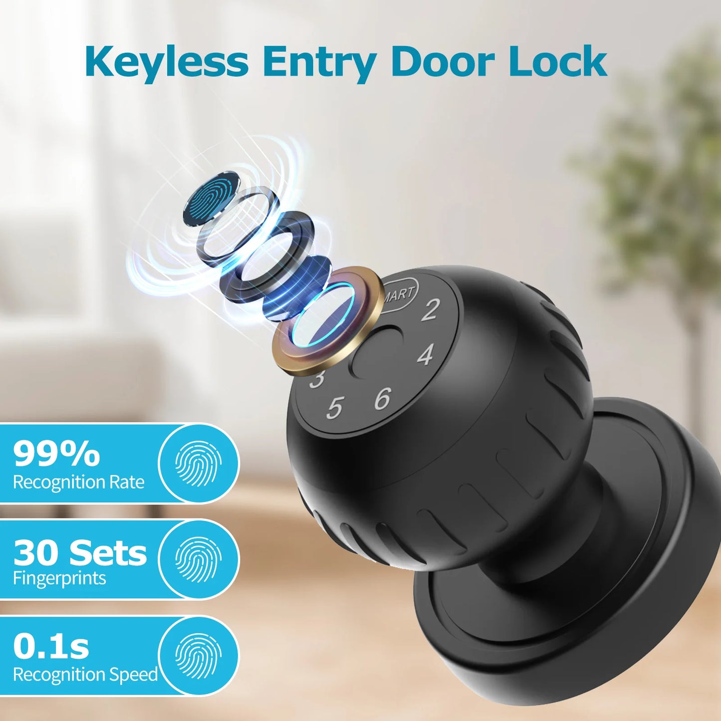Ball Shaped Smart Lock Fingerprint Touchscreen Keypad