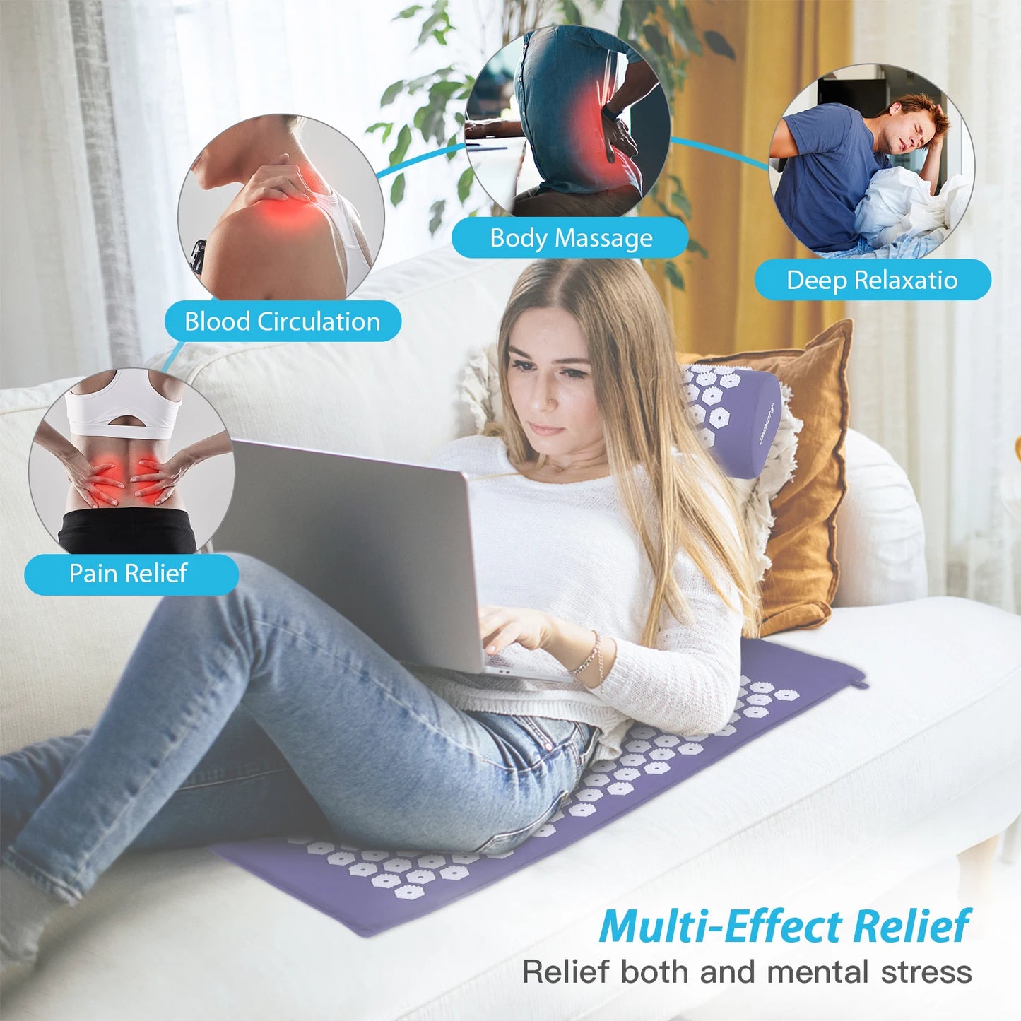 Acupressure Mat & Pillow Massage Set  Stress Relief