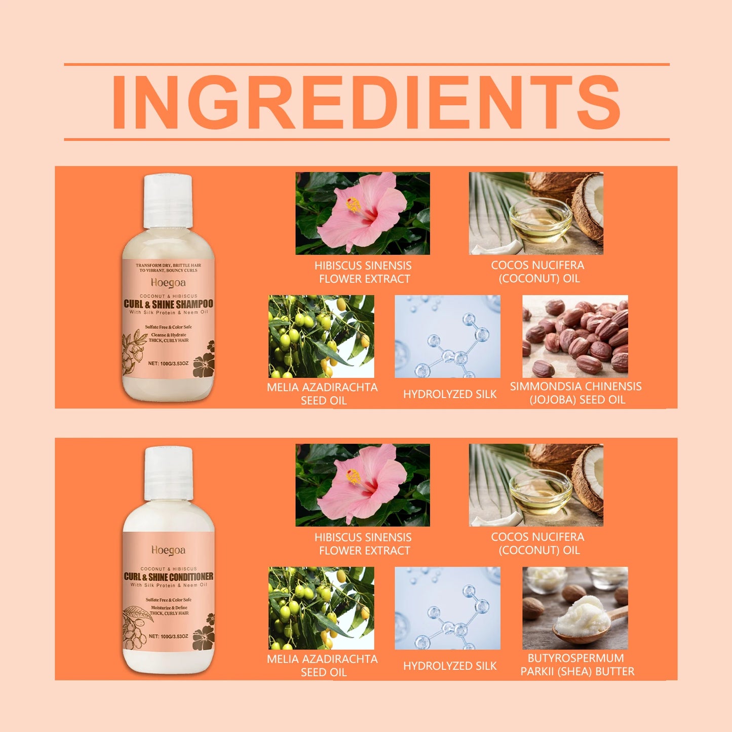 Coconut Hair Care Set Hydrating  Volumizing Shampoo/Conditioner