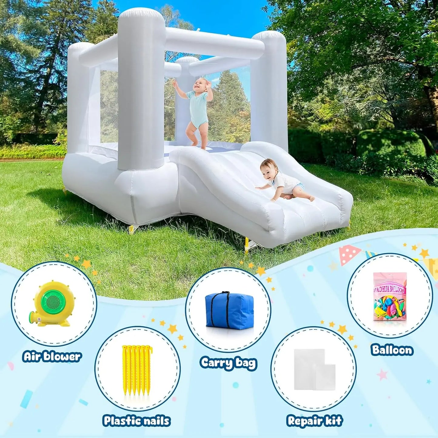 Inflatable White Bounce House Oxford  Castle  Blower (without tarp)