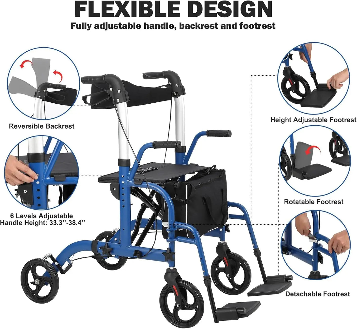 Walker Seat, Transport Wheelchair Seniors, Combo Medical