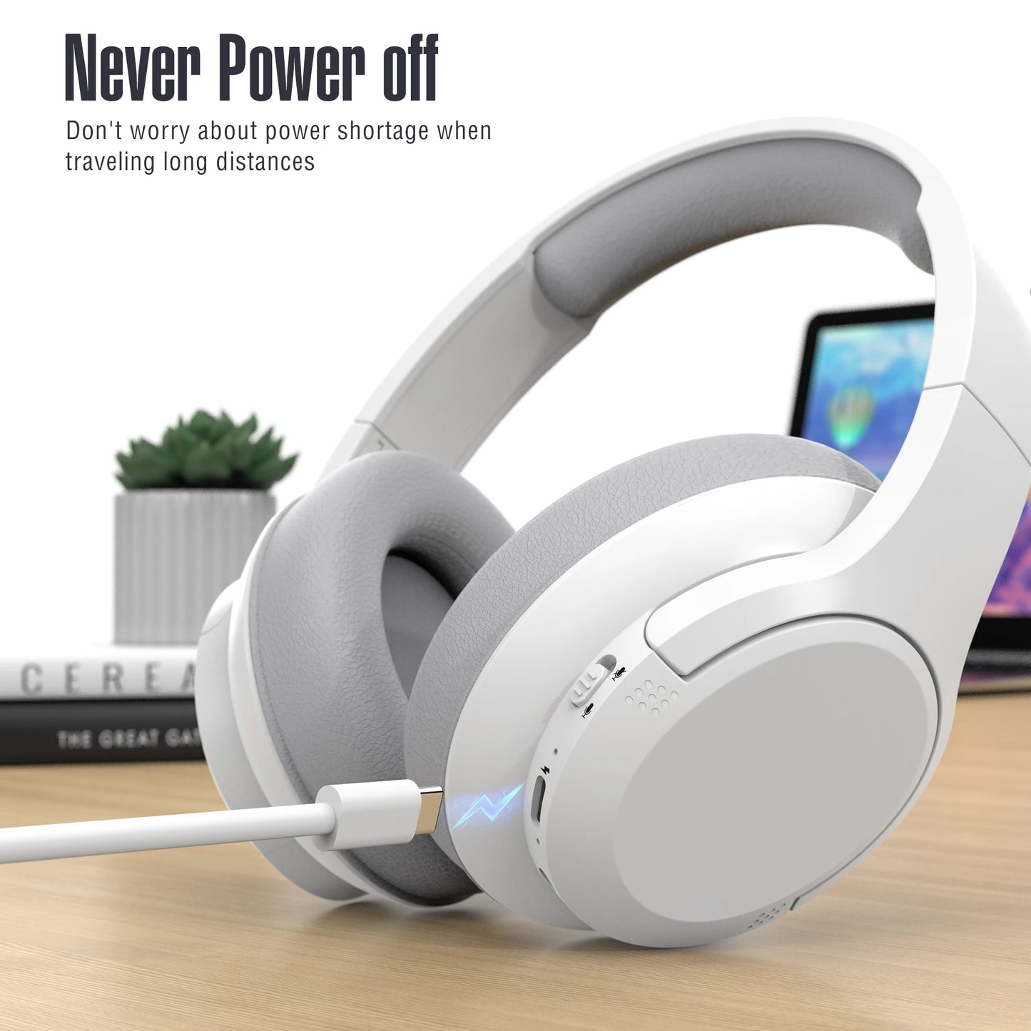 Bluetooth Wireless Over-Ear Headphones Playtime Microphone,  Lightweight