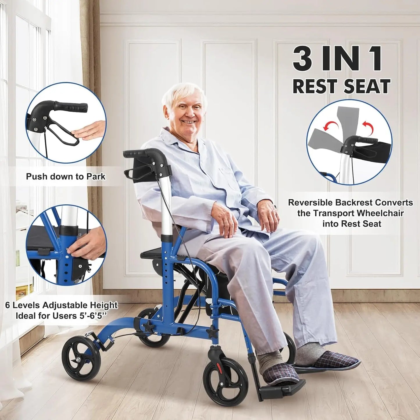 Walker Seat, Transport Wheelchair Seniors, Combo Medical