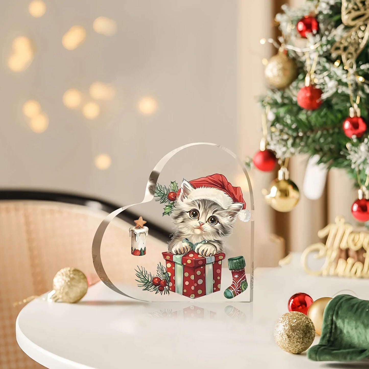 Acrylic heart-shaped kitten gift ornaments, birthday