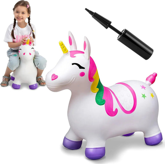 Kids Bouncy Unicorn Horse Ride Inflatable Hopping