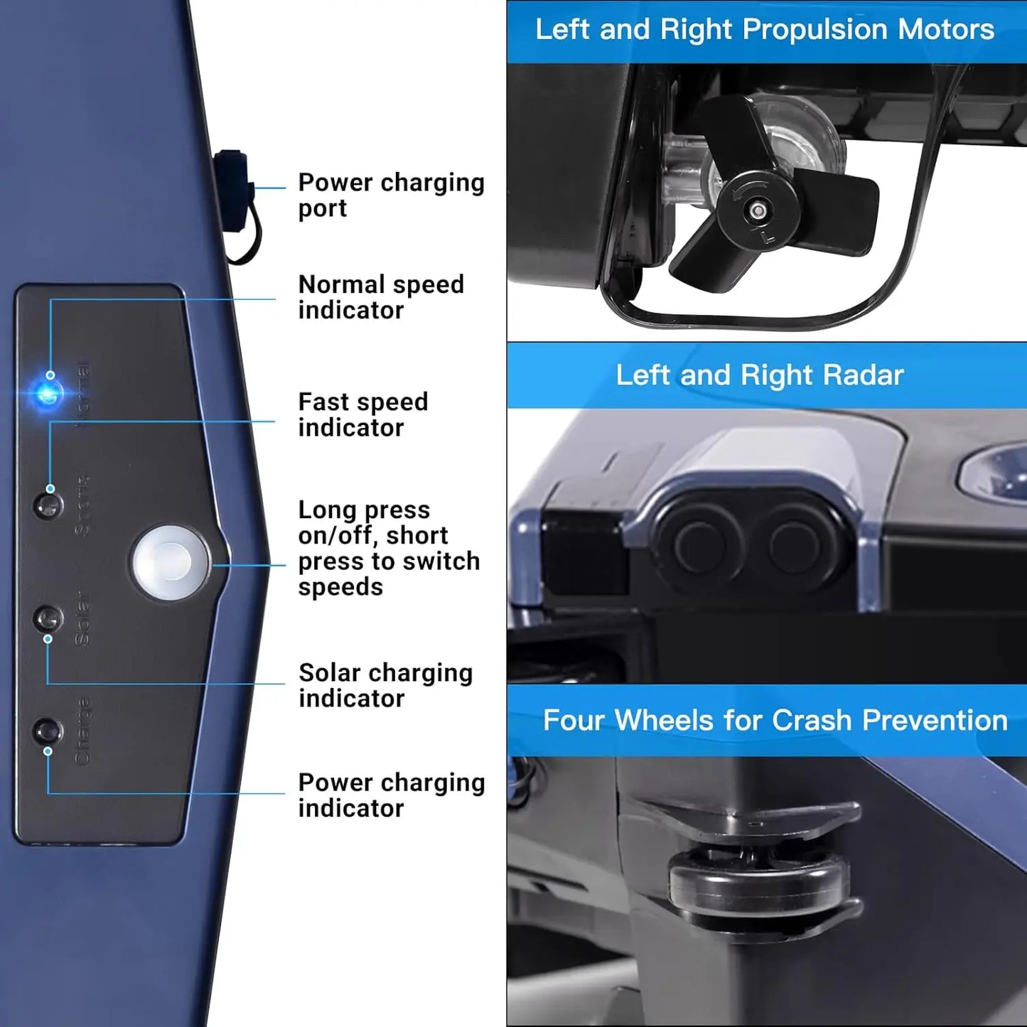 Upgraded Large Solar Pool Cleaner Robot  Control
