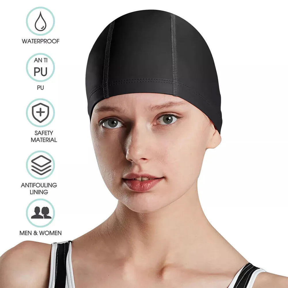 Men Women Swimming Cap Solid Color Waterproof