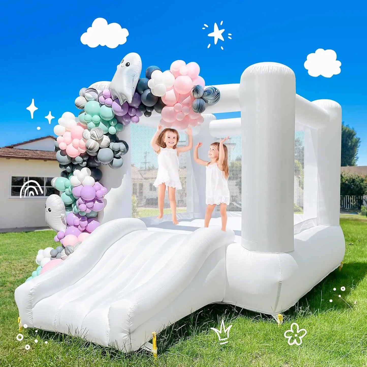 Inflatable White Bounce House Oxford  Castle  Blower (without tarp)