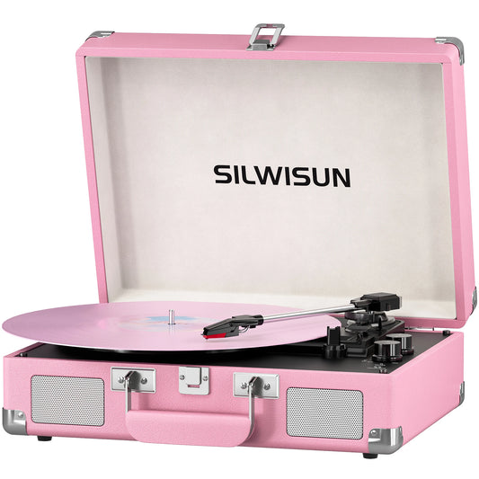 Pink Record Player  Bluetooth, Built-in Speakers,