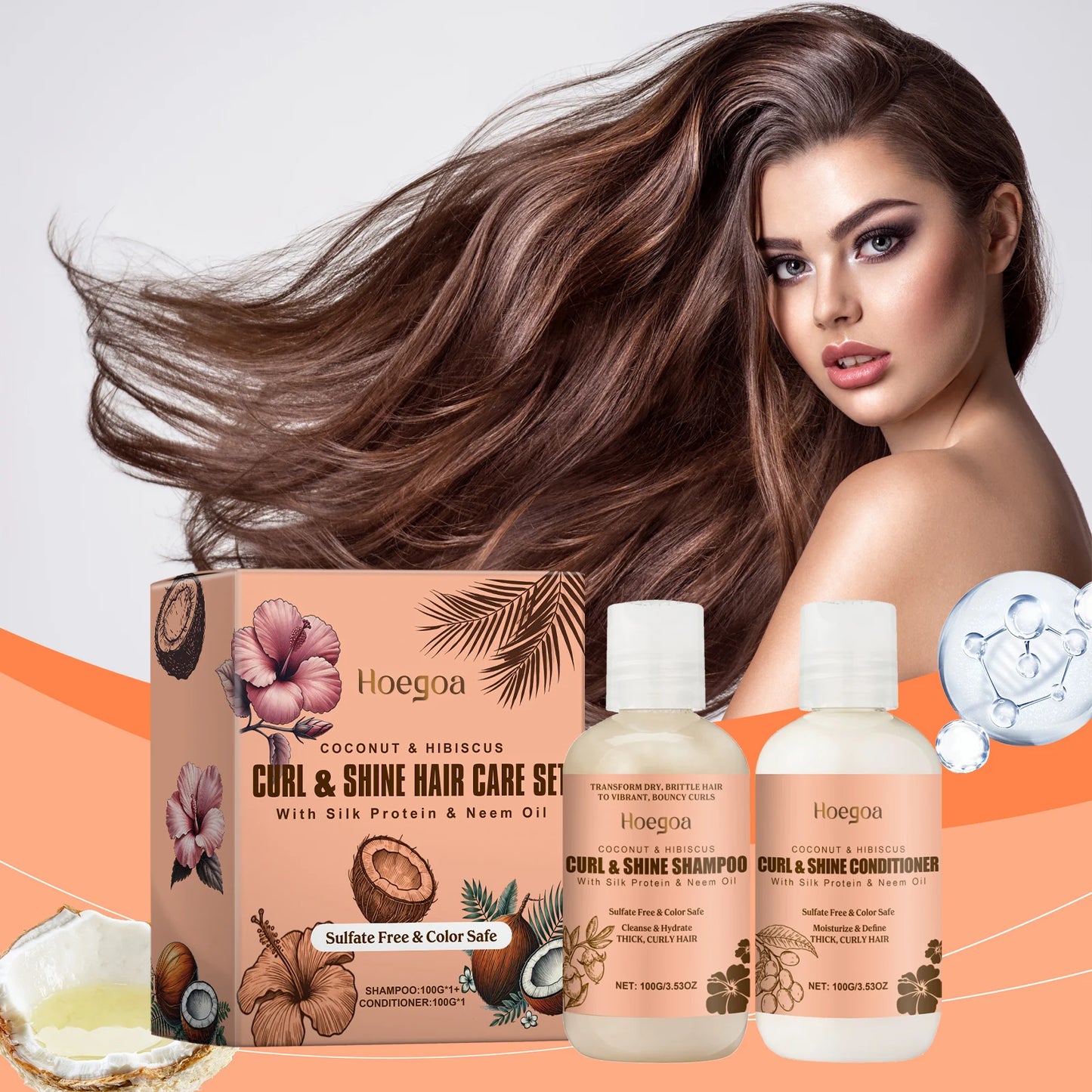 Coconut Hair Care Set Hydrating  Volumizing Shampoo/Conditioner
