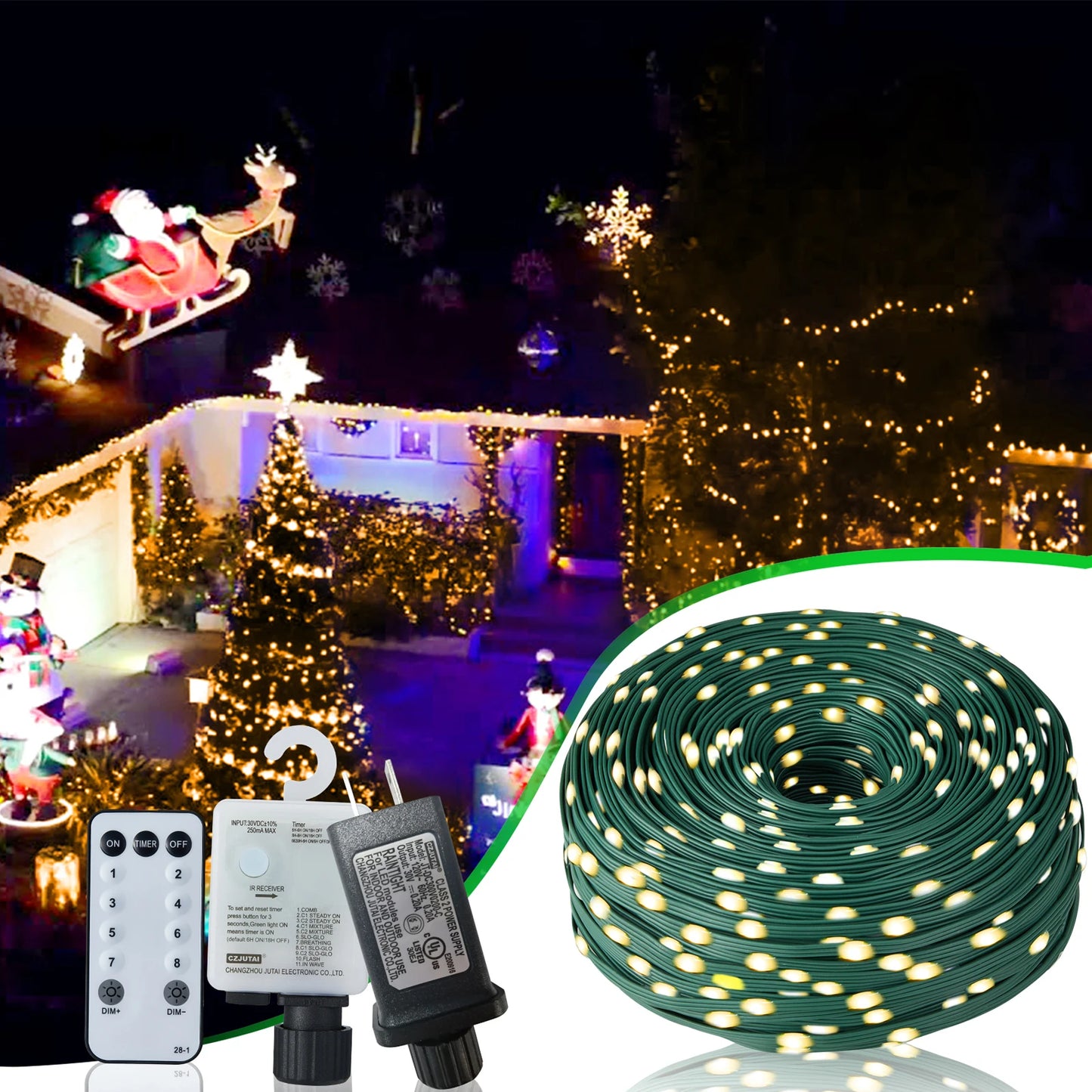 Christmas Rope Lights,1000LED Outdoor Decorative