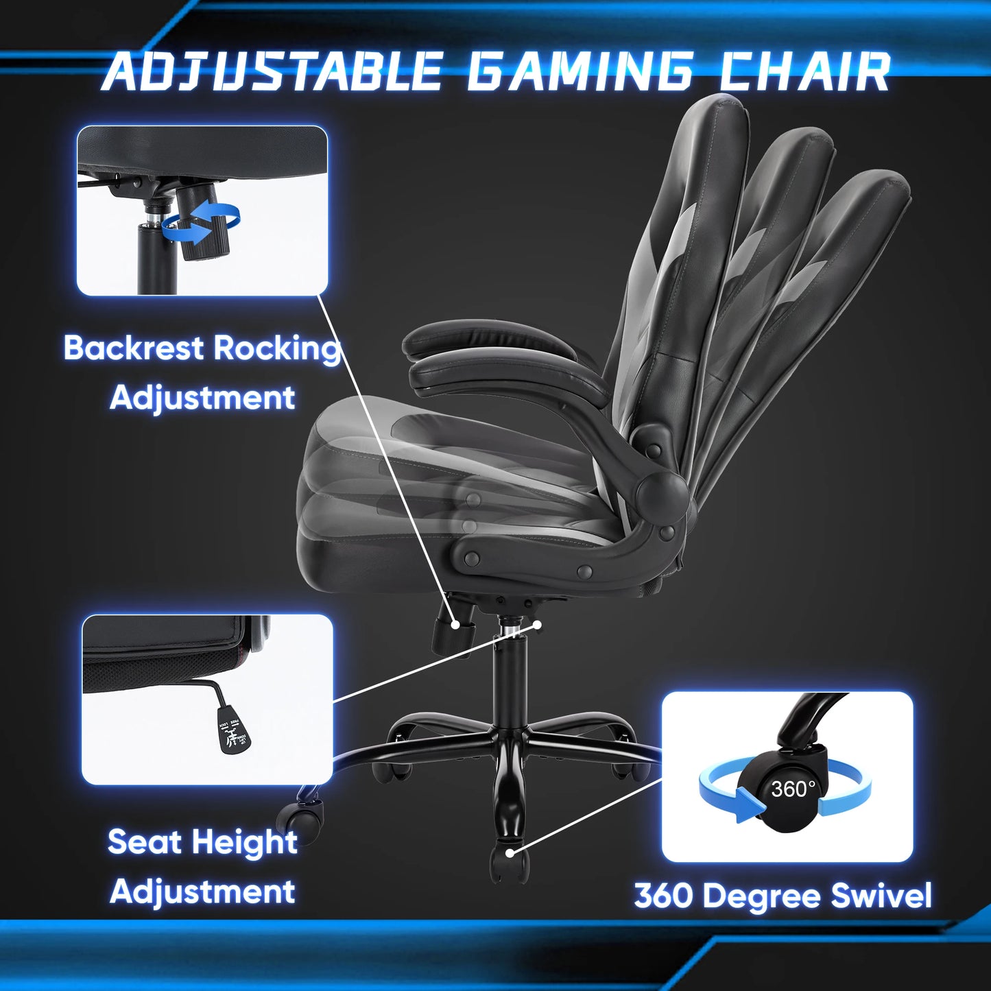 Ergonomic Desk Chair Adjustable Leather  Flip-up Armrest