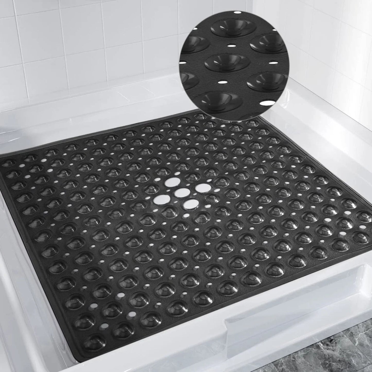 Non-Slip Shower Mat  Square | Firm Grip, Drain