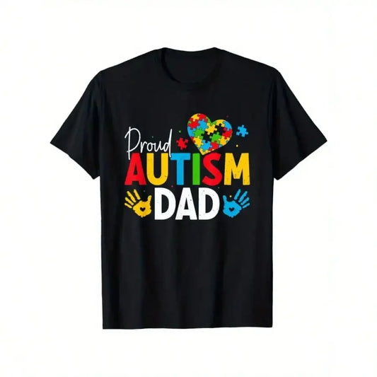Proud Autism Dad Advocate Acceptance & Inclusion T-Shirt - 100% Cotton 180gsm, Single-Sided Colorful Puzzle Heart Design